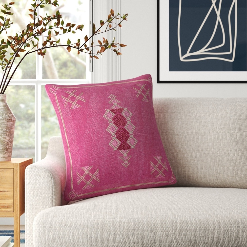 Jaipur Puebla Shazi Pink Tan Tribal Square Throw Pillow 24x24”